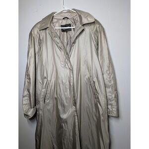 UTEX Pack Away Travel Shiny Pewter Button Front Coat Jacket  w/Hood Sz S/M  EUC